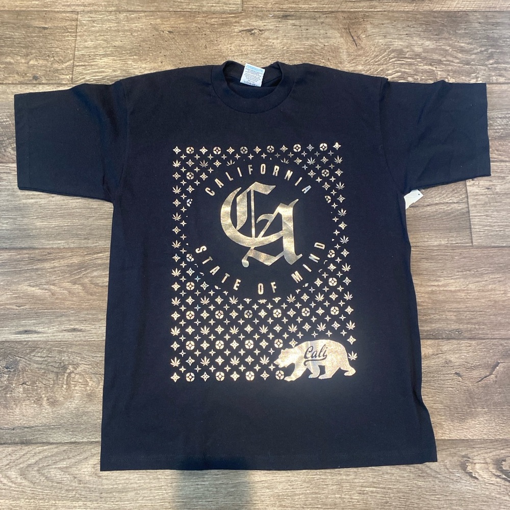 Black T-Shirt with Gold California Design